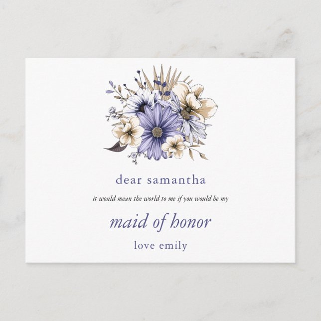 Carte Postale Floraux Lilac violet Maid of Honor Request (Devant)