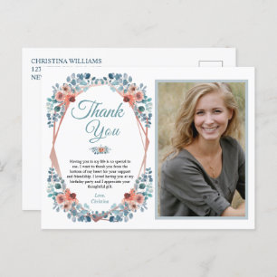 Carte Postale Flore bleu rustique 50e anniversaire Merci Photo