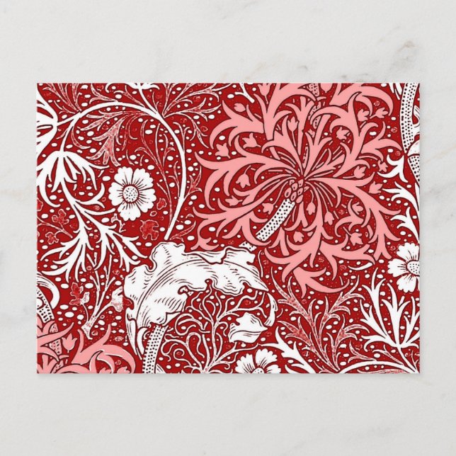 Carte Postale Flore d'algues Art nouveau, rouge profond et blanc (Devant)