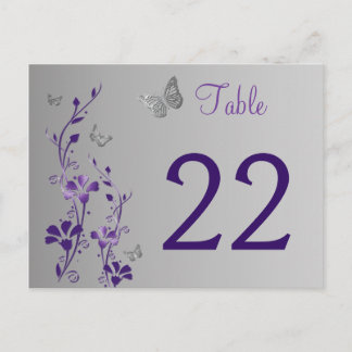 Carte Postale Flore d'argent pourpre avec papillons Numéro de ta