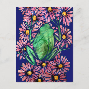 Carte Postale Flore Froggy Green tree Frog Art Daisy
