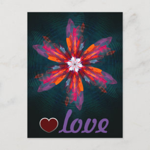 Carte Postale Flore Mandala Flowers Orange Red Blue Abstract