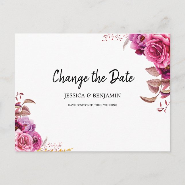 Carte Postale Flore rose en fleurs reportée Modifier la date (Devant)