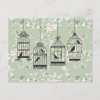Carte Postale Flore Verte Douce Avec Oiseaux