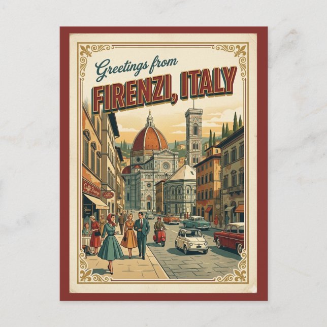 Carte Postale Florence Firenze Italie Salutations Rétro (Devant)