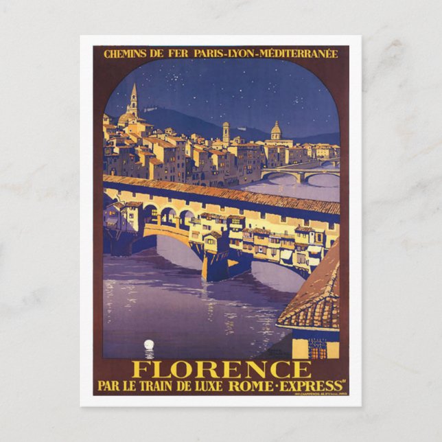 Carte Postale Florence, Italie, affiche de voyage vintage (Devant)
