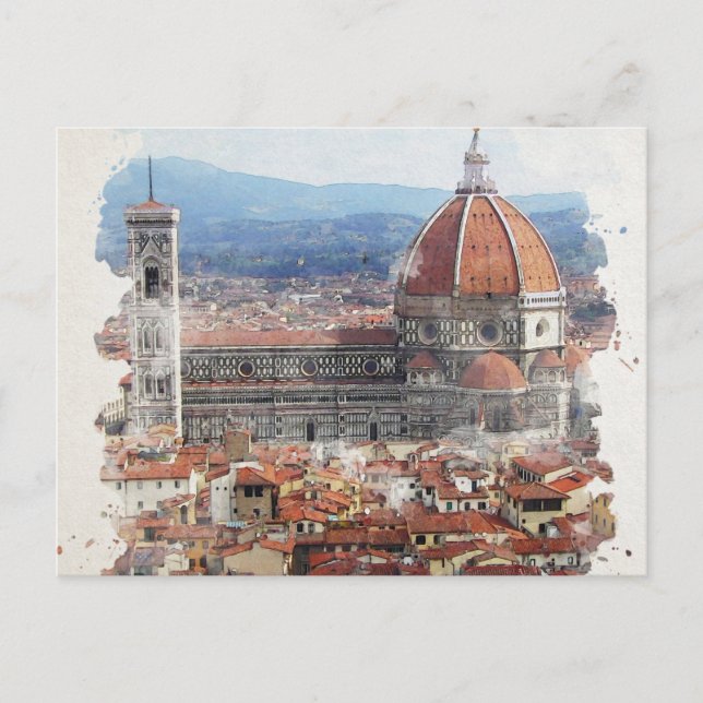 Carte Postale Florence Italie Aquarelle Art (Devant)