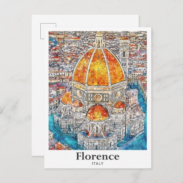Carte Postale Florence Italie Aquarelle Croquis main (Devant / Derrière)