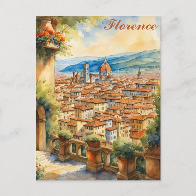 Carte Postale Florence Italie Aquarelle Illustration Voyage (Devant)