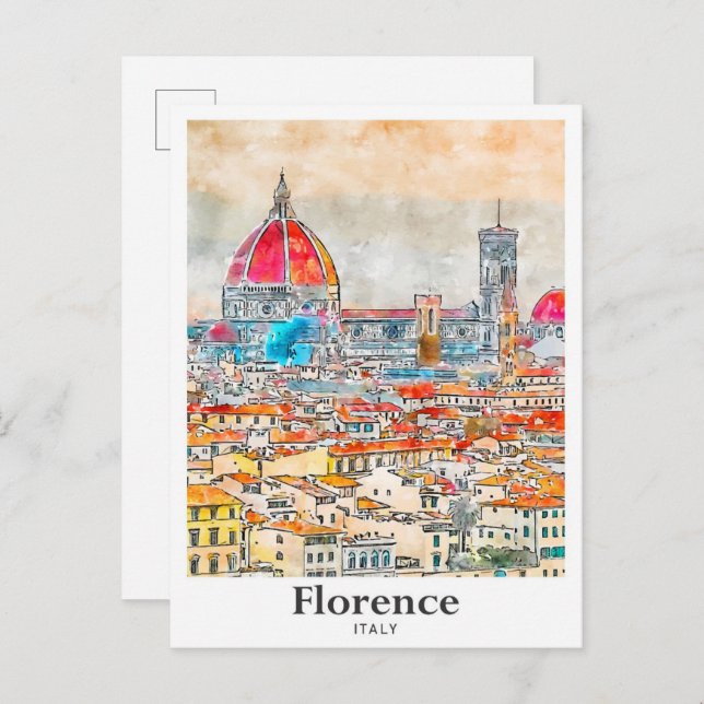 Carte Postale Florence Italie Aquarelle Voyage Croquis main (Devant / Derrière)