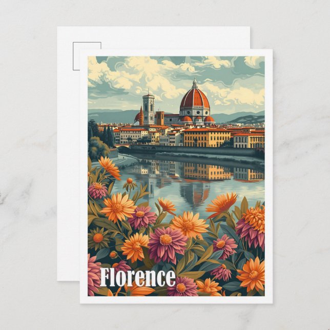 Carte Postale Florence Italie Illustration de voyage artistique (Devant / Derrière)