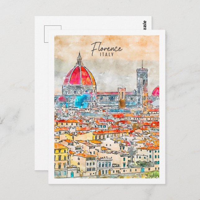 Carte Postale Florence Italie Travel Place Aquarelle (Devant / Derrière)