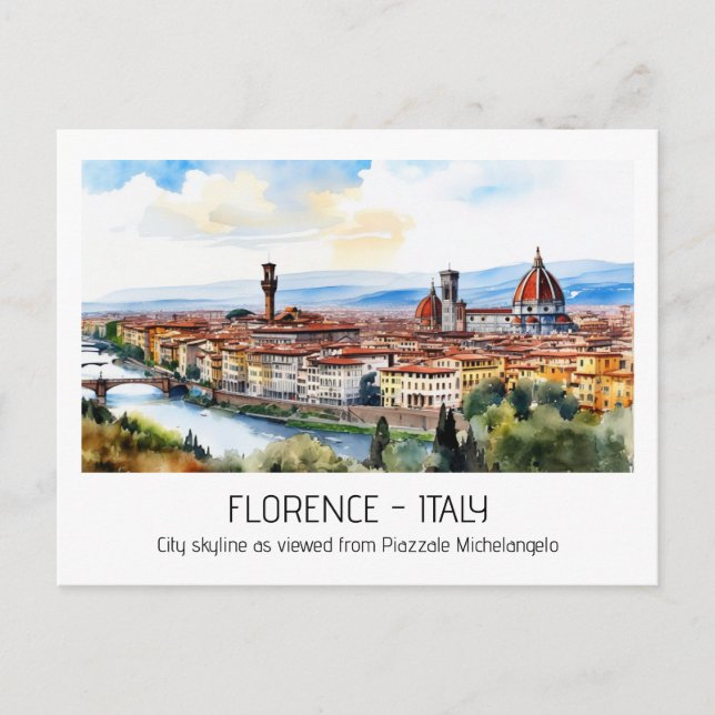 Carte Postale Florence ville skyline aquarelle touristique curio (Devant)