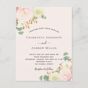 Carte Postale Flores blanches roses rose mariage or