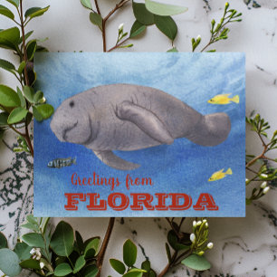 Carte Postale Florida Manatee Aquarelle sous l'eau