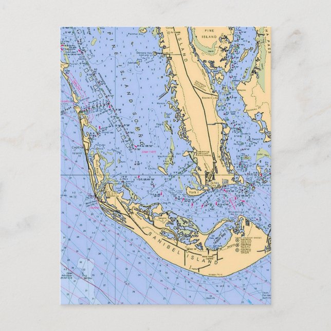 Carte Postale  Florida - Sanibel Captiva Nautical Chart Postcard (Devant)