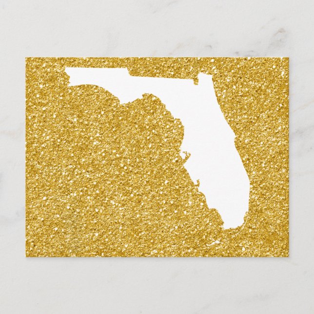 Carte Postale Floride en blanc et paillettes dorées (Devant)