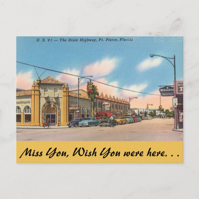 Carte Postale Floride, Ft. Pierce, La Dixie Highway (Devant)