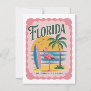 Carte Postale Floride L'État Ensolleillé Rétro Flamant Rose Plag