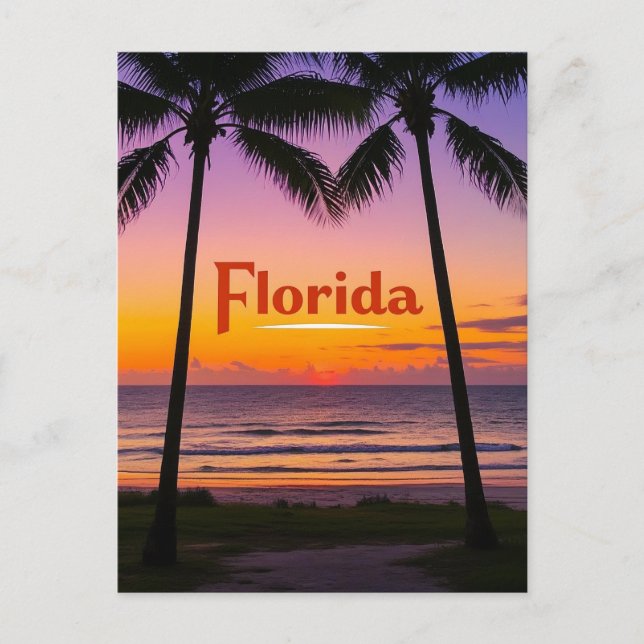 Carte Postale Floride rétro Twilight : Palm Silhouettes & Côtes (Devant)