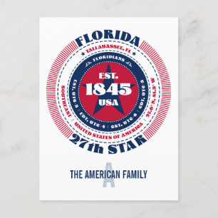 Carte Postale Floride, Tallahassee, FL, Patriotique, Monogramme