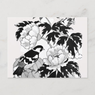 Carte postale Flower Bird noir et blanc