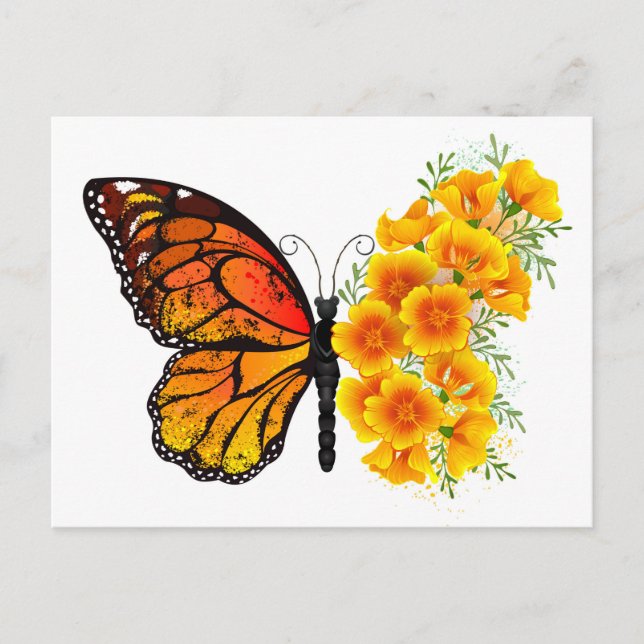 Carte Postale Flower Butterfly with Yellow California Poppy (Devant)