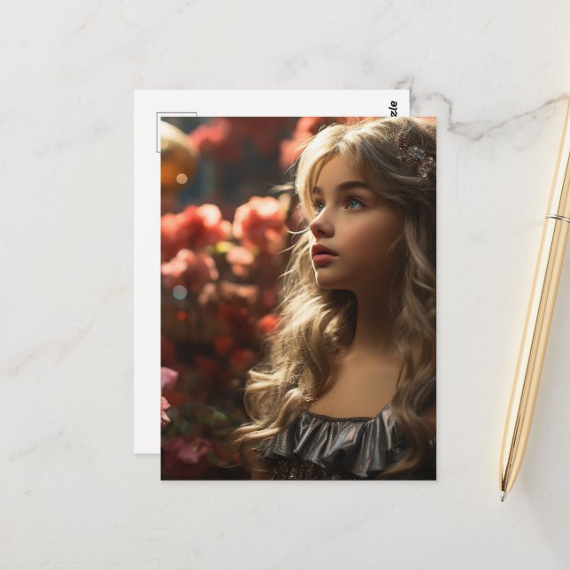 Carte Postale Flower Garden Princess Girl (Devant/Arrière en situation)