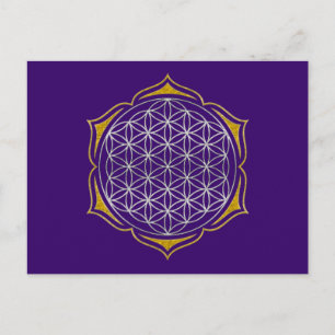 Carte Postale Flower Of Life - Lotus or argent