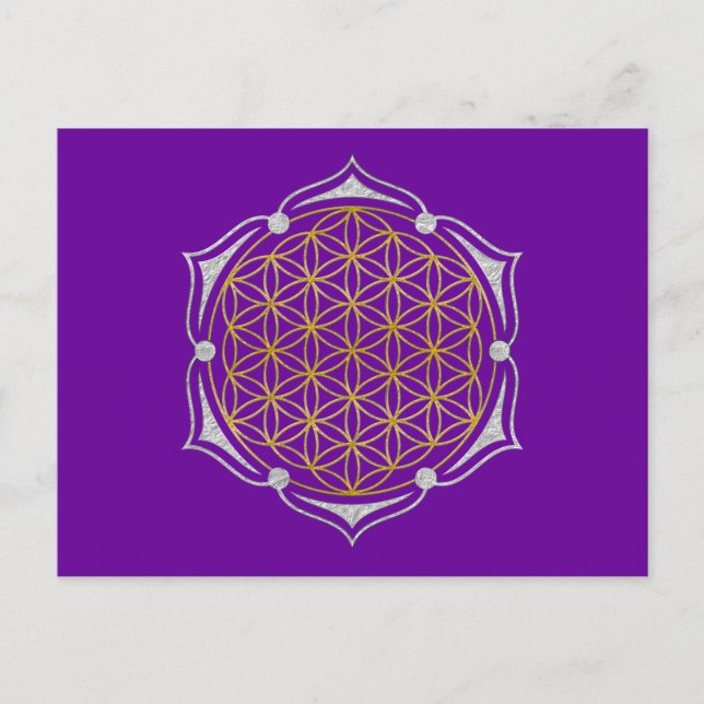 Carte Postale Flower Of Life - Lotus or argent (Devant)