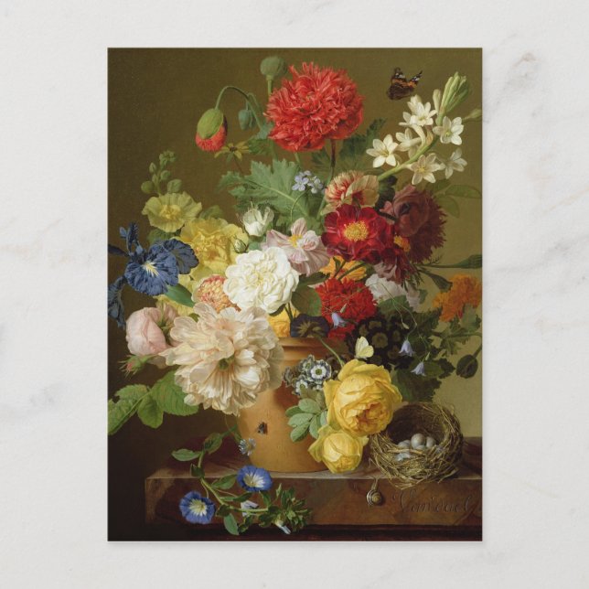 Carte Postale Flower Still Life on a marble ledge, 1800-01 (Devant)
