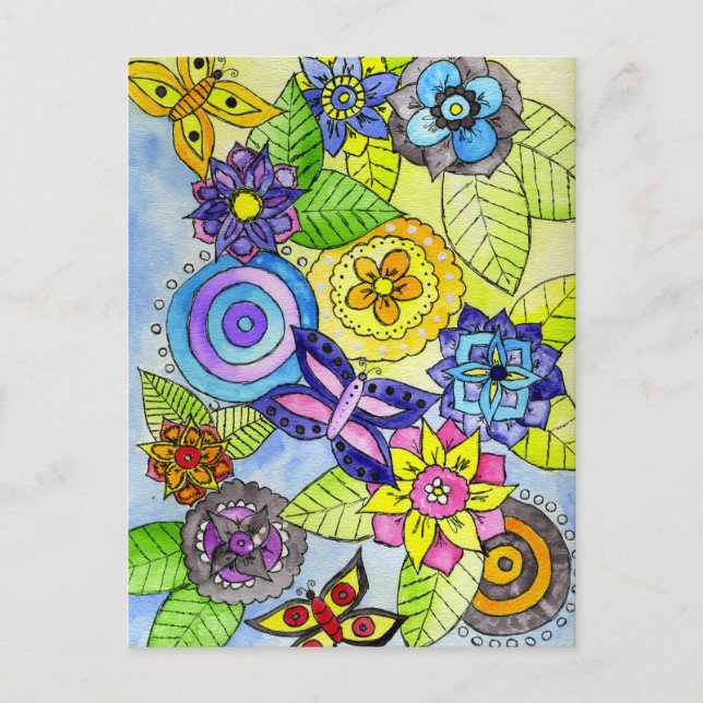 Carte Postale Flowers and Butterflies (Devant)