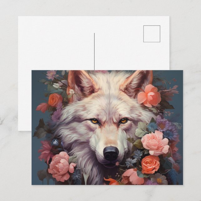Carte Postale Flowers and the wolf (Devant / Derrière)