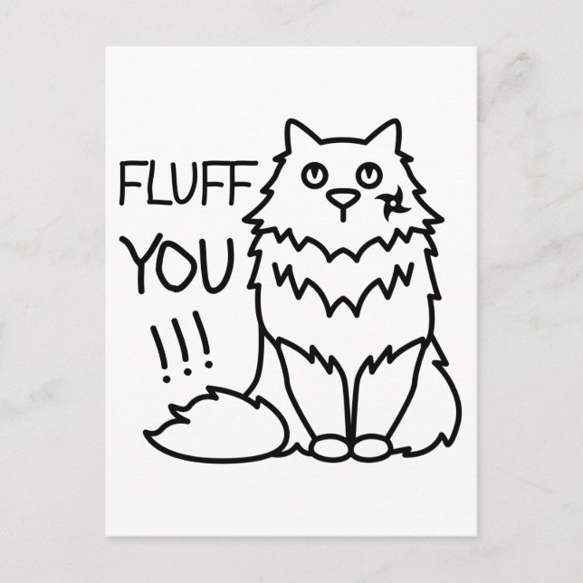 Carte Postale Fluff you - Funny Minimal mignon Chat noir et blan (Devant)