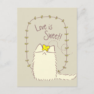Carte Postale Fluffy Cat et Yellow Butterfly Texte personnalisé