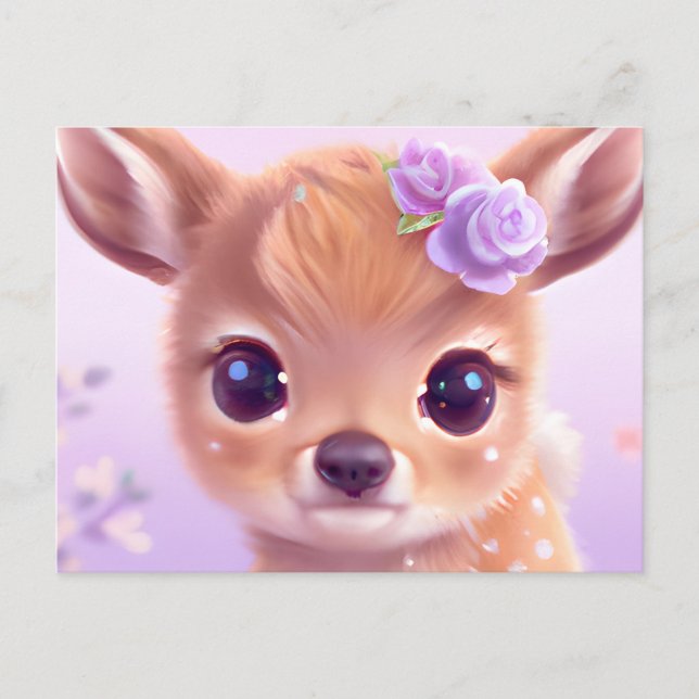 Carte Postale Fluffy Happy Baby Deer avec nez d'ivoire (Devant)