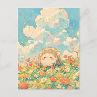Carte Postale Fluffy Peach Cloud Kawaii Hedgehog Meadow