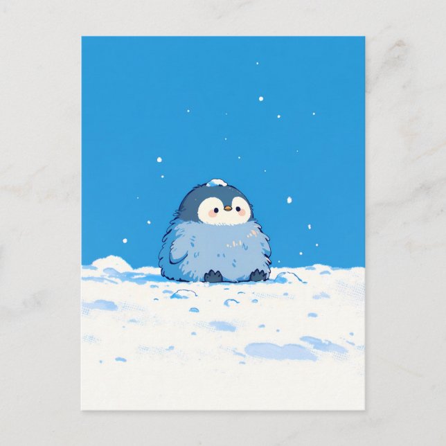 Carte Postale Fluffy Penguin Chick in Snowy Winter Landscape (Devant)