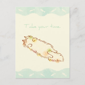 Carte Postale Fluffy Sleepy Cat Prenez votre temps