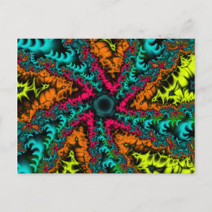 Carte Postale Fluorescent, fluo, fluos Art fractal bleu et ora