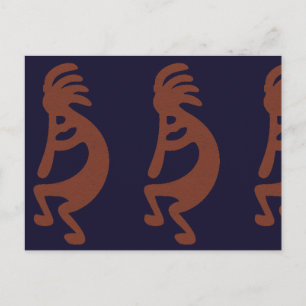 Carte Postale Flûte Jouer Kokopelli Figure - Bleu sur rouille Ro