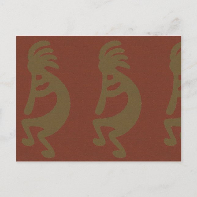Carte Postale Flûte Jouer Kokopelli Figure, Vert sur Rouille Rou (Devant)