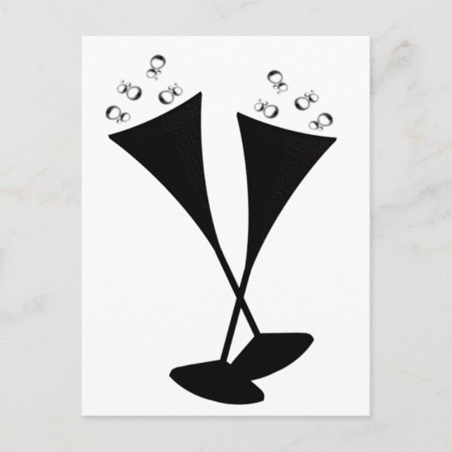 Carte Postale Flûtes de champagne en noir et blanc (Devant)