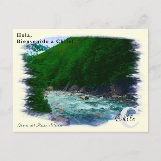 Carte Postale Flux de monogramme personnalisé Chili en aquarelle (Devant)