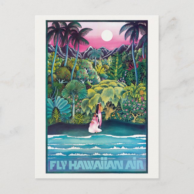 Carte Postale Fly Hawaiian Air Hawaii Vintage Poster (Devant)