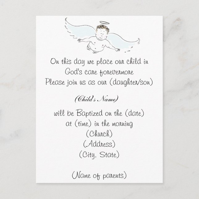 Carte Postale Flying Baby Angel Baptism Invitation (Devant)