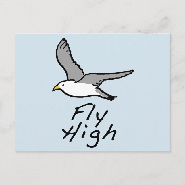Carte Postale Flying Bird. Mouette mouillée en vol. (Devant)