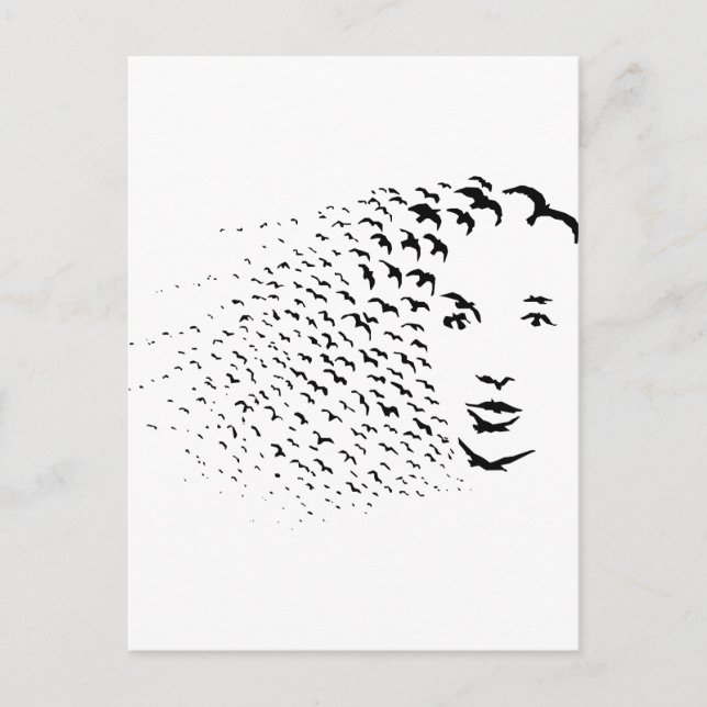 Carte Postale Flying Crows ou Face Optique Illusion (Devant)