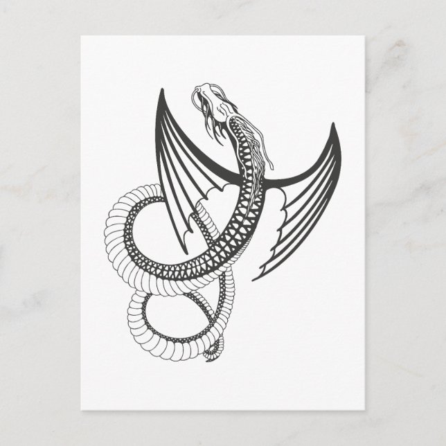 Carte Postale Flying Dragon in dark gray and white (Devant)