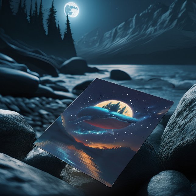 Carte Postale Flying Humpback Baleine Lune Mer Lumière Forêts St (Créateur téléchargé)